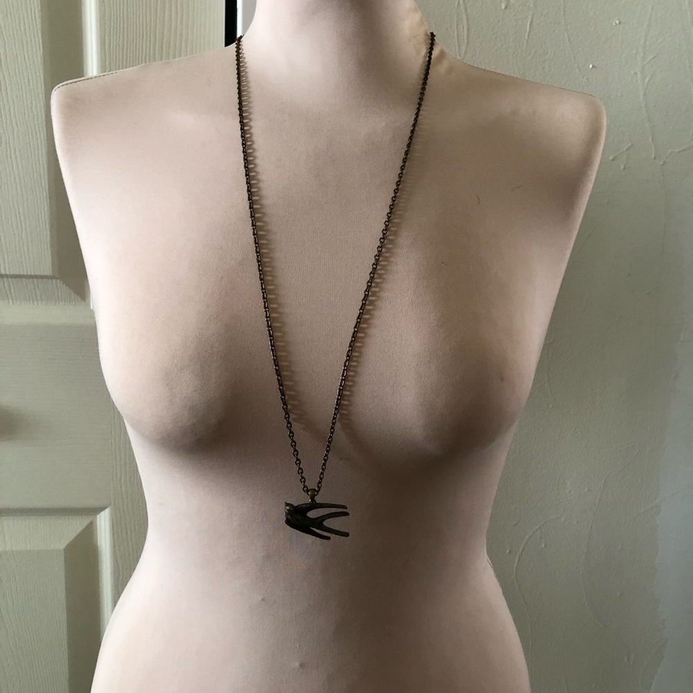NWT! long bronze boho bird in flight necklace